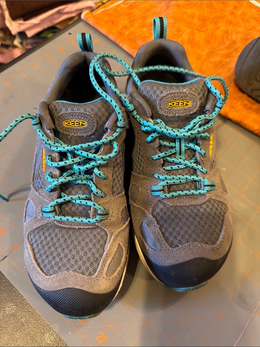 Keen Work Composite Toe Gray Sneakers with Teal Accents